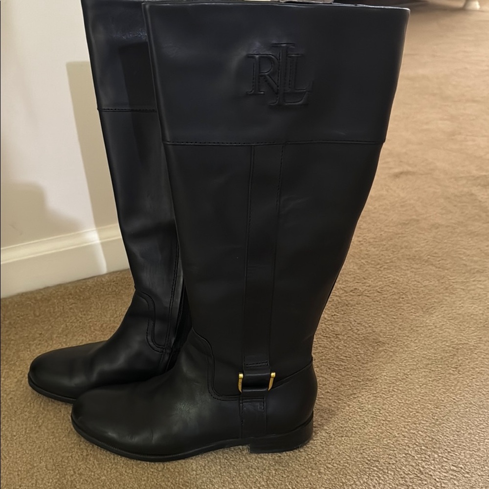 Ralph Lauren Black Over the Knee Boots Matte Leather